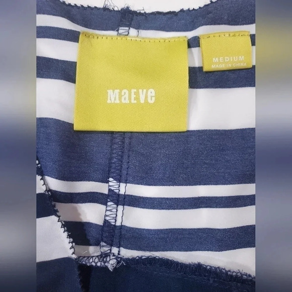 Anthropologie Maeve Stripe Apropos Top M Drapey Sides Pinked Edges Fluttery Hem - Picture 7 of 8